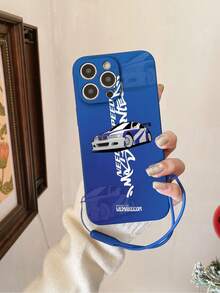 1 件海军蓝 TPU 个性化赛车字母背景防震全覆盖手机壳和 1 件海军蓝硅胶腕带 - 彩色 - 查看 1