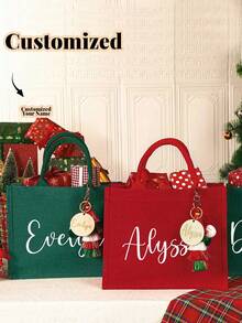 Personalizowana torba prezentowa, spersonalizowana torebka świąteczna, świąteczne torby prezentowe z imieniem, torby imprezowe, torba z logo i nazwiskiem, prosta torebka o dużej pojemności, przenośna, codzienna torba do przechowywania, wielofunkcyjna torba na zakupy, spersonalizowana torba prezentowa - Wielokolorowe - Zobacz 8