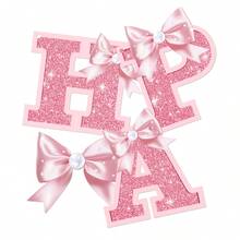 Różowy, brokatowy baner urodzinowy z kokardką, girlanda na imprezę z motywem kokardy, dekoracja urodzinowa