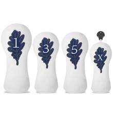 Czysty, biały, drewniany pokrowiec na główkę puttera z motywem liścia – najwyższej jakości, wytrzymały sprzęt ochronny | Idealny dla młodych entuzjastów golfa i graczy kochających naturę - Biały - Zobacz 1