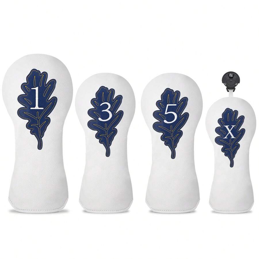 Czysty, biały, drewniany pokrowiec na główkę puttera z motywem liścia – najwyższej jakości, wytrzymały sprzęt ochronny | Idealny dla młodych entuzjastów golfa i graczy kochających naturę - Biały - Zobacz 1