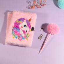 1/2 件粉色毛绒 A5 可锁日历笔记本，软封面梦幻日历簿，学校用品日记本（含圆珠笔），学校用品，返校 - 彩色 - 查看 18