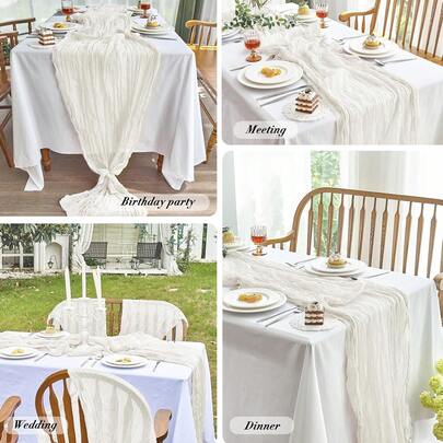 5 件白色褶皱桌旗、折叠桌布、节日生日装饰、婚礼装饰、节日家居装饰、派对房间桌面装饰、桌布、桌旗、纯色桌布、生日装饰、婚礼装饰、2025 新年装饰、派对回礼