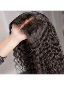 180 密度 8-34 英寸黑色短深波浪人发混合假发 5*5 4*4 13*4 13*6 无胶高清透明蕾丝前假发戴上即走无胶人发混合假发预拔婴儿头发角色扮演假发 - 自然色&黑色系 - 查看 5