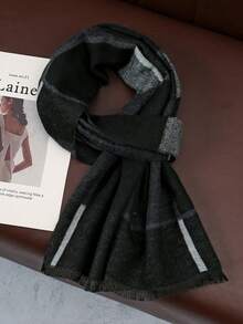 1条男士格纹撞色印花围巾。休闲、时尚、百搭、中性。适合男士服装 | 女士秋季服装 | 适合各行各业的教师和专业人士。也是完美的万圣节礼物。 - 黑色 - 查看 1