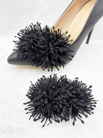 2pcs Black Handmade 3D Burnt Edge Fabric Daisy Flower Shoe Clips, Removable Shoe Accessories Suitable For Boots, Clothing, DIY Decoration