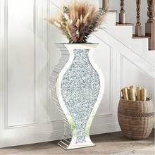 27-Inch High Crushed Diamond Floor Vase, Fish-Shaped Silver Large Vase For Living Room Decoration, Crystal Mirror Home Decoration Vase For Displaying Dried Flowers - 銀色 - 查看 7