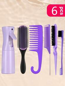 1/6/10/11件套美发造型工具套装,包含喷雾瓶、睡眠帽、卷发梳套装、9排梳、钩状宽齿梳、尖尾梳、洗发按摩刷,方便洗发后轻松造型,适合自然卷发,家居美容女性配饰礼品,美发造型套装,沙龙必备,美容美发,旅行美发配件 - 彩色 - 查看 18