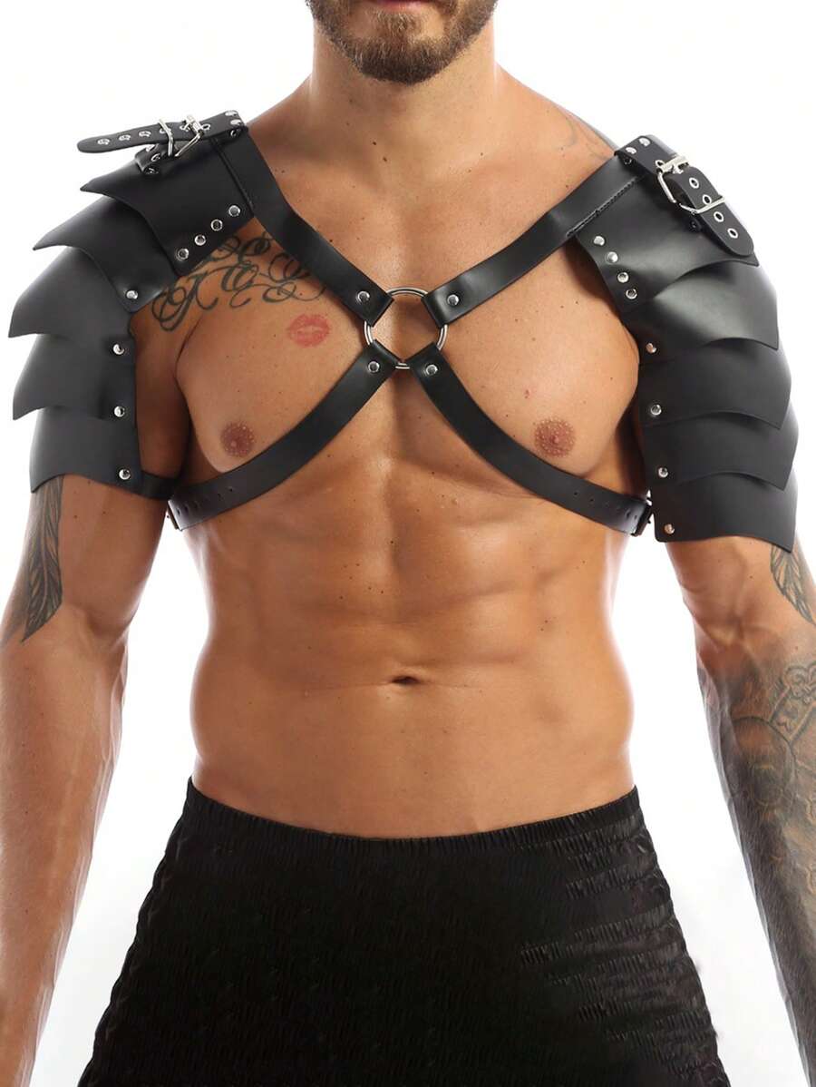 中世纪双肩甲、骑士紧身衣胸甲、战士派对服装、PU 皮革配饰、万圣节主题角色扮演道具、化妆舞会用品