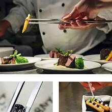 不锈钢加厚食物夹手抓蛋糕烧烤牛排酒店厨房工具烘焙煎炸夹 - 銀色 - 查看 5