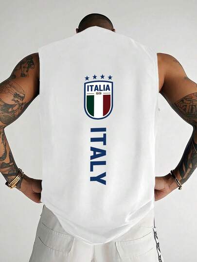 Men's Casual Sleeveless Top, Creative Graphic Pattern, Round Neck Fitness Training Base Layer, Loose Fit Streetwear, Versatile For Outer Or Inner Wear