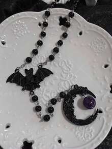 1 件时尚个性化金属树脂多色几何蝙蝠十字剑串珠吊坠项链，适合派对、日常佩戴、万圣节、珠宝、服装配饰 - 彩色 - 查看 14