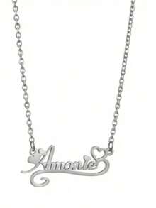 [Colar Personalizado] Colar com Nome Personalizado - Pingente de Coração em Aço Inoxidável em Fonte Cursiva, Presente do Dia dos Namorados, Uso Diário em Festas, Acessório Anual, Design de Fonte Elegante, Corrente Refinada, Ornamento Charmoso e Gracioso, Design Personalizado
