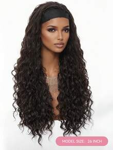 26 Inch Long Jerry Curly Brown And Gold Two-Color Headband Wig; Wigs For Women, Carnival; Kpop, K Pop; Y2k; Cosplay; Synthetic Woven Chemical Fiber Wig, Peluca; Fake Hair; Ideal For Holiday Travel Cosplay, Halloween, Christmas And Daily Wear; Dopamine Style; Quick Arrival - Black - View 4