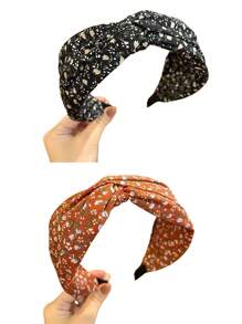 1pc Women's Retro Elegant Fabric Ditsy Floral Wide Crossed Headband, Floral Top Knot Hair Accessory Suitable For Vacation, Daily Wear, Elegant Bohemian Style, Spring/Summer,Hairband,Hair Hoop Headbands