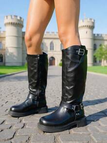 planare 2025秋冬街头风厚底不疲劳搭扣高帮女靴，真皮材质，户外街头风畅销款，黑色，吸睛靴型，舒适不磨脚，轻松日常穿着 - 黑色 - 查看 6