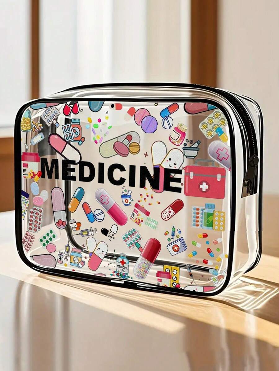 Túi đựng thuốc EDICINE mới - Túi đựng mỹ phẩm mini, túi đựng đồ vệ sinh cá nhân trong suốt, đồ dùng du lịch thiết yếu, túi đựng đồ vệ sinh cá nhân du lịch có khóa kéo, túi đựng đồ vệ sinh cá nhân bằng PVC trong suốt đi biển, túi đựng đồ chống thấm nước, túi đựng đồ trong suốt, túi đựng cáp và giao diện USB, có thể đựng thuốc, bộ dụng cụ y tế, v.v.