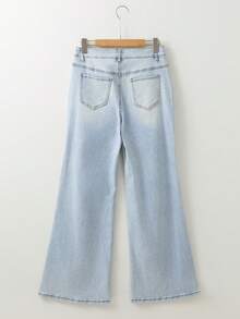 Women's Casual Distressed Denim Flare Jeans - Blue - View 4