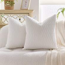 1/2 vỏ gối nhung trắng sọc gợn sóng, vỏ gối vuông, gối trang trí nhà ngày lễ, vải mềm mại và thoải mái, ghế sofa trang trí hiện đại, phòng ngủ gia đình, sử dụng trong ký túc xá - trắng - Xem 5