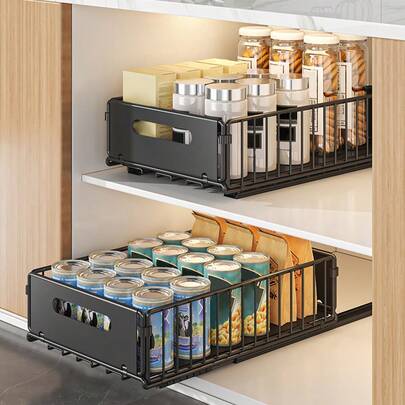 Lot de 2 paniers de rangement pour tiroirs, boîte de rangement pour placard de cuisine, chambre à coucher, sans perçage, 38 * 25 * 10 cm