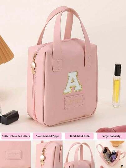 1 حقيبة مستحضرات تجميل متعددة الوظائف للسفر، حقيبة تخزين مستحضرات التجميل، منظم حمام ومستلزمات الحمام، حقيبة محمولة، حامل فرش مكياج سعة كبيرة، حقيبة تخزين مقاومة للماء مع حرف DIY، مناسبة لمستحضرات التجميل والأقلام والفرش للعيون والفوط الصحية والأحمر شفاه والأقلام الخاصة بمستحضرات التجميل والمرايا وبلسم الشفاه ومنتجات العناية بالبشرة والملحقات الرقمية، هدية رائعة لعيد الأم وعيد الميلاد وعيد الحب، مناسبة للأمهات والأصدقاء والمعلمين