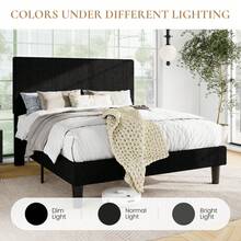 SHA CERLIN Full/Queen/King Bed Frame, Velvet Platform Bed Frame With Vertical Channel Tufted Headboard, Upholstered Corduroy, Strong Wooden Slats, Mattress Support, No Box Spring Needed, Easy Assembly, Black - màu đen - Xem 6