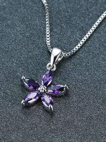 1 件可爱的 5 瓣蓝色锆石泪珠项链，订婚/婚礼/日常珠宝 - 吊墜項鍊 - 查看 15