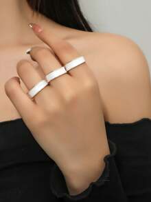 3件套白色开口戒指，适合日常佩戴