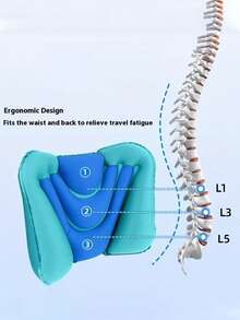 飞机旅行充气腰枕，汽车腰部支撑垫，便携式背部支撑气枕，适用于火车、飞机、办公椅，旅行办公两用，手动气泵设计，无需用电，仅限手洗，四季皆宜。