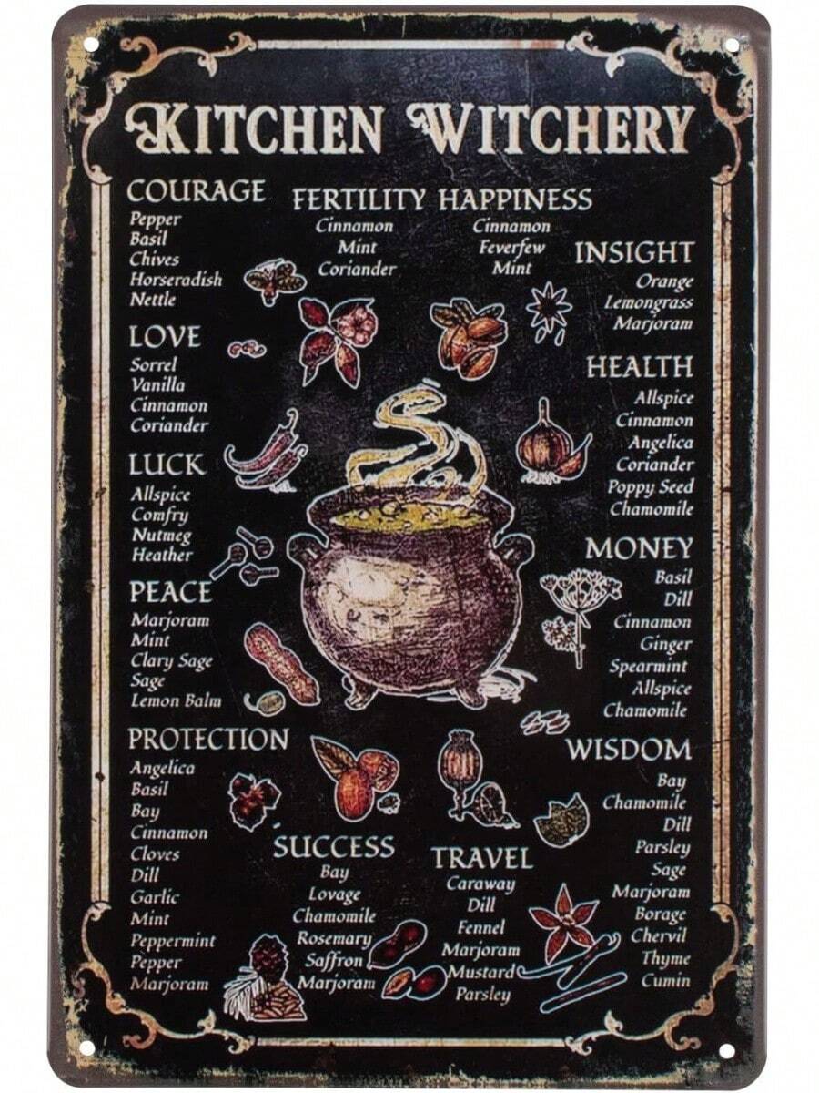 Kitchen Witchery Metal Decor Rustic Antique Decorations Witches Magic Knowledge Kitchen For Home HappinessTin Signs 8 X 12 Black - 1 - 查看 1