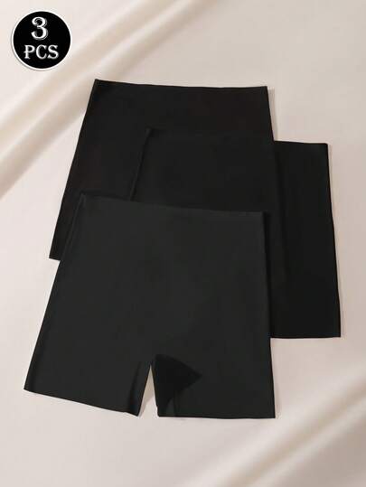 3pcs/Pack Women's Solid Color Minimalist Shorts, Anti-Chafing, Non-Rolling, Silky Smooth, High Waist, Seamless, Comfortable Underpants