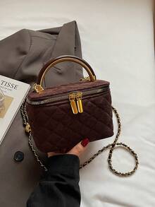 1 件 BEIKAMU 极简设计菱形图案手提包、化妆零钱包、优雅链条单肩斜挎包 - 咖啡 - 查看 5