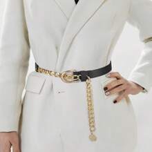 1pc Metal Chain Pendant Belt, Fashion Chunky Chain PU Leather Belt, Suitable For Dresses, Suits And Jackets, Daily And Formal Occasions, Mother's Day Accessory, Minimalist Elegant Waist Decoration, Gift For Mother Fall, Autumn, Halloween