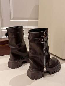 2025 New Thick Sole Platform Flared Leg Boots For Women, Autumn Retro Brown Short Knight Boots,Y2k Shoes - Brown - View 6