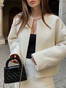 Women's Basic Minimalist Commute Daily Date Vintage Inspired Loose Fit Crew Neck Long Sleeve Short Jacket, Autumn/Winter - Apricot - View 6