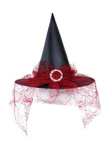 1pc Halloween Witch Hat, Costume Accessory, Witch Role Play Hat With Veil, Halloween Party Hat, Holiday Gift, Suitable For Daily Wear And Halloween