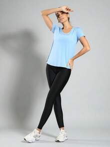 FITNATION Women's Dry Fit Fitness T-Shirt In Perforated Fabric With LYCRA That Dries Sweat Quickly, Ideal For Sports Activities. - 泳池藍色 - 查看 4