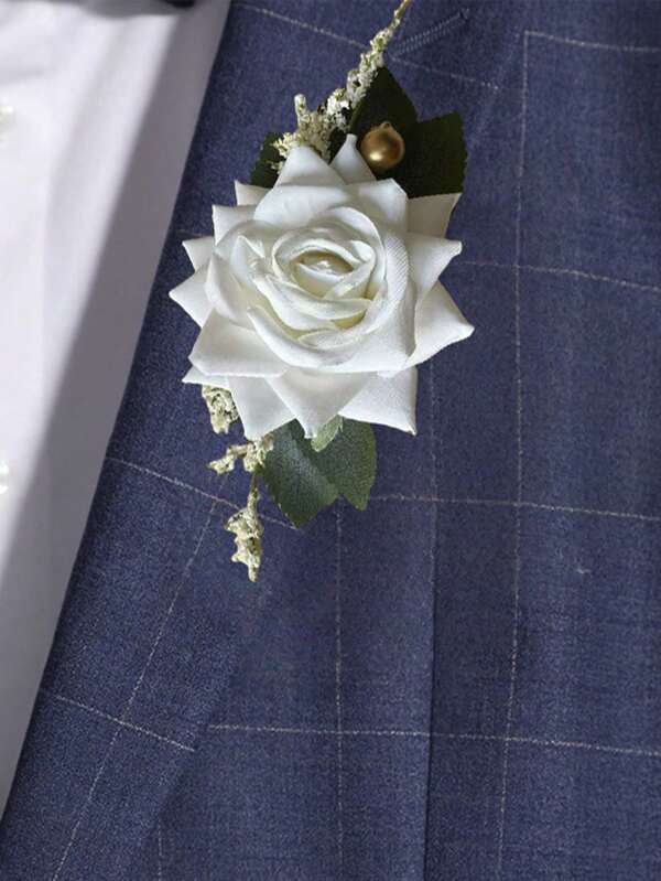 1 pieza Boutonnière decorativa con flor artificial, hoja y fruta de inspiración natural, adecuada para bodas, fiestas y banquetes