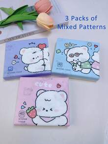 120 piezas Pañuelos faciales de 3 capas gruesos con estampado de dibujos animados, paquete pequeño, pañuelos de mano portátiles, de pulpa de madera, incluye 3 estilos de empaque al azar, adecuados para cocina, baño, hogar, uso diario - Multicolor - Ver 16