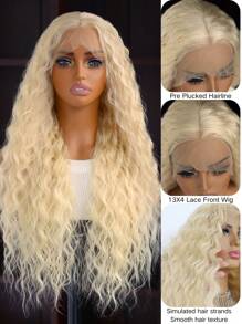 13X4 Free Part Blonde Loose Curly Synthetic Lace Front Wigs Pre Plucked Hairline Soft Long Deep Wave Wigs Glueless Blonde Loose Water Wave Wigs Soft Loose Curls Wig Heat Resistant HD Lace Front Wigs For Women Girls Party Daily Wear - Gold - View 3