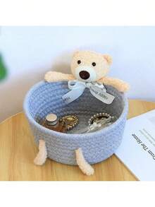 Cesta de Armazenamento Resistente Feita à Mão, Usada para Armazenar Produtos Infantis, Cesta de Armazenamento com Padrão de Animal Fofo, Organizadores Estilosos para Organizar Brinquedos de Animais de Estimação, Caixas de Armazenamento Tecidas à Mão Funcionais, Caixas de Armazenamento de Corda Artesanal, Organizadores Economizadores de Espaço