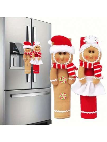 1/2件套姜饼人冰箱把手套装 - 圣诞厨房装饰节日门把手，适用于冰箱、橱柜、派对装饰 - 安装简便，布艺材质，适合家居、办公室或作为礼物赠送，圣诞装饰，节日厨房用品，喜庆节日设计，家居装饰，浪漫设计，轻巧材质，家居装饰，房间装饰，冬季圣诞装饰，家居圣诞礼物，圣诞装饰