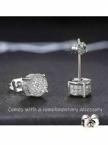 1 Pair Unisex Fashionable Versatile Rhinestone Stainless Steel Stud Earrings (With 1 Extra Earring Back), Suitable For Outdoor, Travel, Party, Gift, Daily Wear