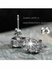 1 Pair Unisex Fashionable Versatile Rhinestone Stainless Steel Stud Earrings (With 1 Extra Earring Back), Suitable For Outdoor, Travel, Party, Gift, Daily Wear