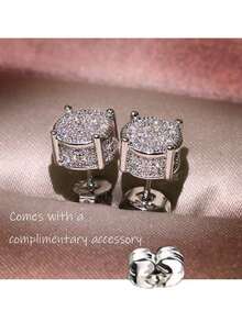 1 Pair Unisex Fashionable Versatile Rhinestone Stainless Steel Stud Earrings (With 1 Extra Earring Back), Suitable For Outdoor, Travel, Party, Gift, Daily Wear