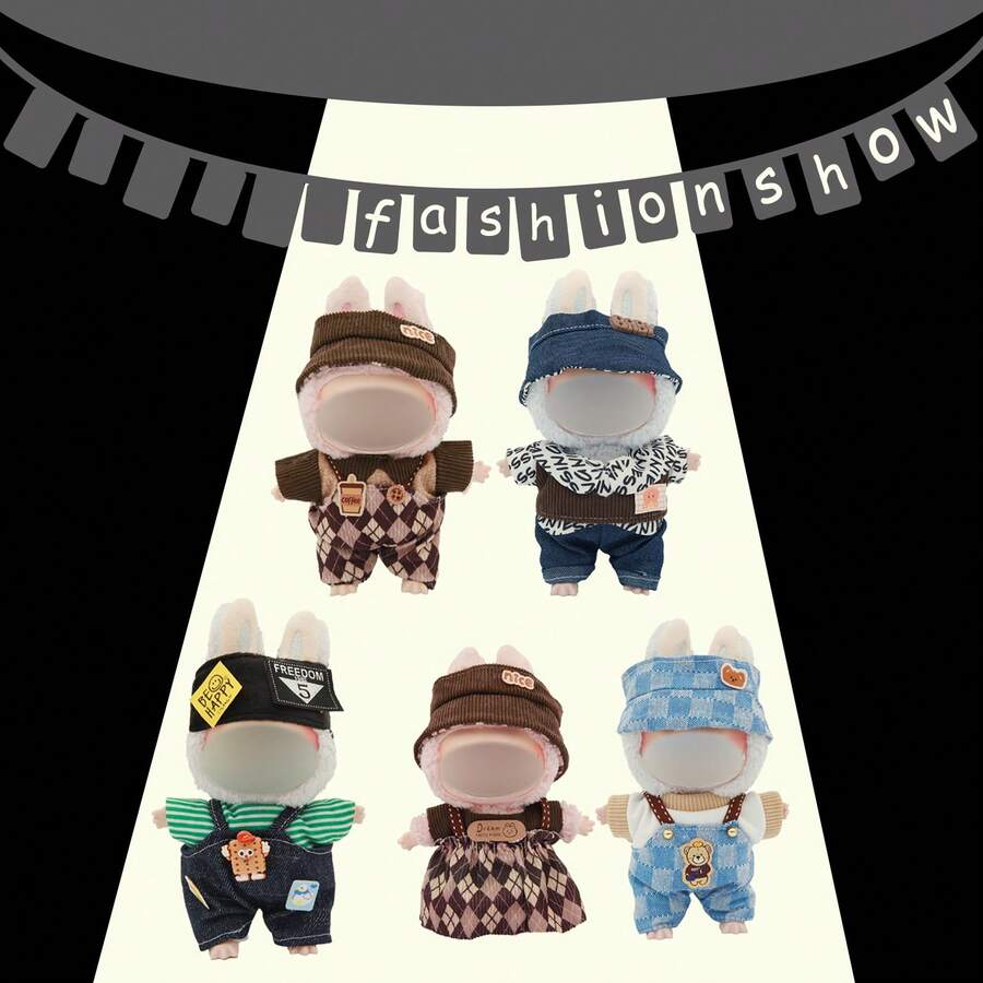 3pcs/Set Bib Pants, Top, And Headband Set, Cute And Fashionable Accessories (Excluding Plush Doll) - Multicolor - View 1