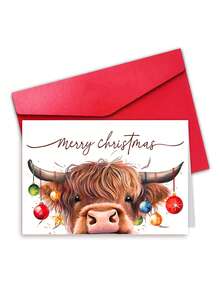 1 张带信封和梦幻奶牛设计的圣诞贺卡 - 适合朋友和家人的节日贺卡，圣诞快乐祝福，完美的礼物 - 彩色 - 查看 12