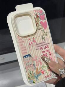 1 件可爱复古时尚粉色条纹花卉果汁插画荔枝纹理防摔防滑软手机壳，适用于苹果、三星、手机 - 彩色 - 查看 2