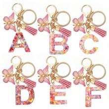 1 chiếc móc khóa chữ cái bằng nhựa pha lê hoa khô mới, móc khóa, móc khóa Unisex, phụ kiện xe máy, móc khóa ba lô, mặt dây chuyền túi xách, móc khóa bướm tua rua, thích hợp cho túi xách, chìa khóa, ô tô, xe máy, quà tặng túi quà Giáng sinh cho giáo viên, bạn bè, chị em - Hồng - Xem 2