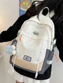 Un bolso de hombro de estilo sencillo y alta calidad, con un diseño de mochila de gran capacidad, satisface las necesidades de almacenamiento de libros de los estudiantes. Ideal para viajes y el ocio diario, es una opción ideal para estudiantes. - Blanco - Ver 8